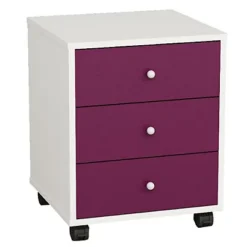 Cassettiera A 3 Cassetti Multicolor , Con Ruote, Bianco E Prugna