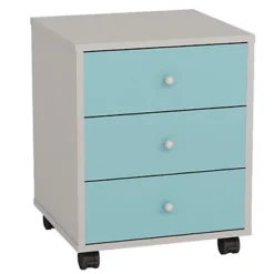 Cassettiera A 3 Cassetti Multicolor , Con Ruote, Grigio E Azzurro