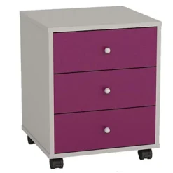 Cassettiera A 3 Cassetti Multicolor, Con Ruote, Grigio E Prugna