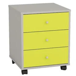 Cassettiera A 3 Cassetti Multicolor, Con Ruote, Grigio E Verde