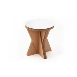 Linea EcoDesign Sgabello Incrociato In Cartone Gelso, Seduta Rivestita In Laminato, ø 40 X H 48 Cm, Bianco/Avana