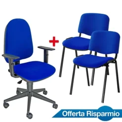 Offerta Risparmio 1 Sedia Operativa Sun Blu + 1 Coppia Sedie Attesa Impilabili Blu