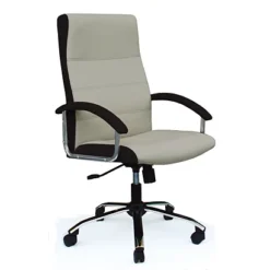 Poltrona Presidenziale Krissy, Parte Anteriore Similpelle Grigio Chiaro, Fasce E Retro Tessuto Nero.