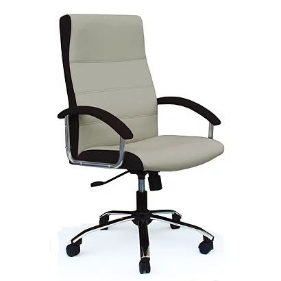 Poltrona Presidenziale Krissy, Parte Anteriore Similpelle Grigio Chiaro, Fasce E Retro Tessuto Nero. 1 Poltrona Presidenziale Krissy, Parte Anteriore Similpelle Grigio Chiaro, Fasce E Retro Tessuto Nero.