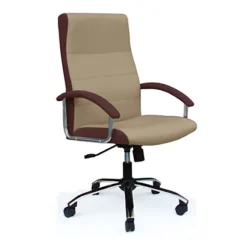 Poltrona Presidenziale Krissy, Parte Anteriore Similpelle Marrone Chiaro, Fasce E Retro Tessuto Marrone Scuro.