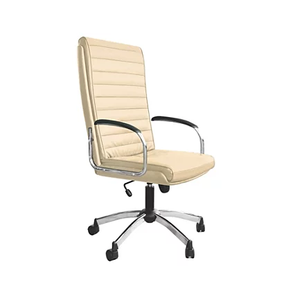 Poltrona Presidenziale Martina, Similpelle, Base E Braccioli Metallo Cromato Lucido, Panna 1 Poltrona Presidenziale Martina, Similpelle, Base E Braccioli Metallo Cromato Lucido, Panna