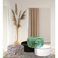 Pouf Gonfiabile Ottoman, H 23 X Ø 53 Cm, Poliestere Idrorepellente, Nero