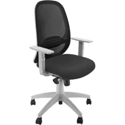 Sedia Operativa Ergonomica Grace Con Braccioli, Tessuto Ignifugo, Struttura Bianco/Tessuto Nero