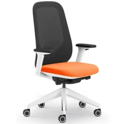 Sedia Operativa Ergonomica Join Con Braccioli, Tessuto Gabriel Chili, Struttura Bianca, Schienale Nero, Sedile Arancione