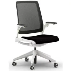 Sedia Operativa Ergonomica Spice Con Braccioli, Tessuto Salò Ignifugo, Struttura Bianca, Schienale E Sedile Neri