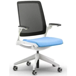 Sedia Operativa Ergonomica Spice Con Braccioli, Tessuto Salò Ignifugo, Struttura Bianca, Schienale Nero E Sedile Azzurro