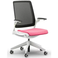 Sedia Operativa Ergonomica Spice Con Braccioli, Tessuto Salò Ignifugo, Struttura Bianca, Schienale Nero E Sedile Rosa