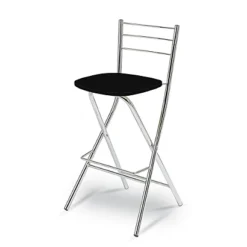 Sgabello Alto Pieghevole Cleo Con Schienale, Nero (confezione 2 Pezzi)